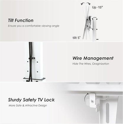 FITUEYES Floor TV Stands with Swivel Tilt Mount for 32 39 40 43 49 50 55 60 65 70 75 Inch LCD LED TVs with Iron Base Adjustable Shelf Universal Television Stands for Bedroom and Living Room (White)
