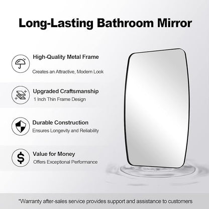 ANDY STAR Oval Bathroom Mirror, 24x32’’ Matte Black Metal Frame Oblong Mirror for Bathroom, Modern Black Oval Bathroom Mirror for Over Sink, Hangs Horizontal or Vertical