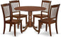 East West Furniture DLDA5-MAH-W 5 Piece Dining Set Includes a Round Dining Room Table with Dropleaf and 4 Wood Seat Chairs, 42x42 Inch, Mahogany