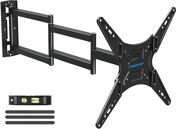 MOUNTUP Long Arm TV Wall Mount for Most 26-65 Inch TVs, Corner TV Mounts with 37.4 Inch Extension Arm, Smooth Swivel Tilt Single Stud Full Motion Bracket Max VESA 400x400mm, Holds to 77 lbs, MU0047