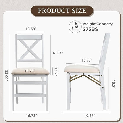 COLAMY Folding Dining Chairs Set of 6 – White Wooden Dining Room Chairs for Small Spaces, Pre-Assembled, Space Saving Kitchen & Dining Room Furniture, Indoor Outdoor Use