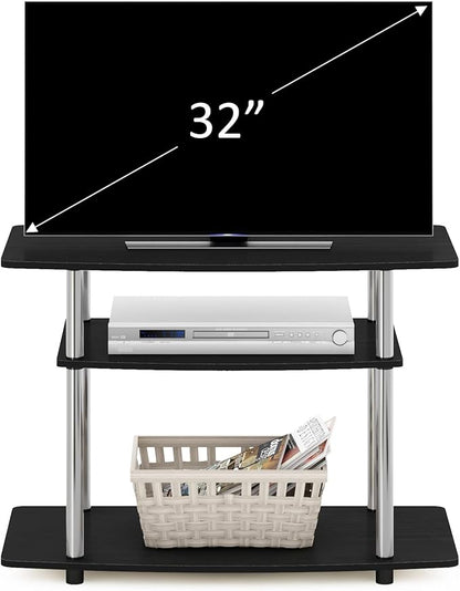 Furinno Turn-N-Tube No Tools 3-Tier Entertainment Center TV Stand for TV up to 32 Inch, Stainless Steel Tubes, Americano/Chrome