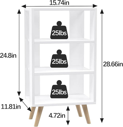 Night Stand, White Kids Nightstand, Modern End Table with Open Storage, 3-Tier Nursery Bedside Table for Small Space, Living Room, Bedroom