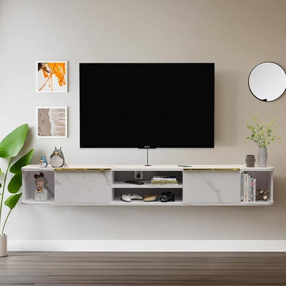Pmnianhua Floating TV Console with 2 Drawers, 78'' Wall Mount TV Shelf, Media Console for Bedroom & Living Room (White)