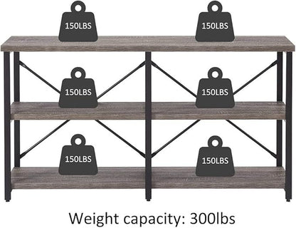BON AUGURE 55 Inch Console Tables for Entryway, Industrial Sofa Tables for Living Room, 3 Tier Behind Couch Table, Foyer Table for Entry Way (Dark Grey Oak)