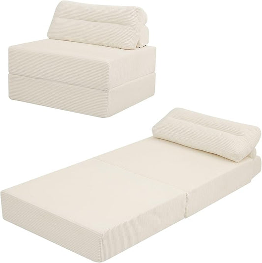 MeMoreCool Instant Guest-Ready Comfort — Convertible Sofa Chair for Small Apartments & dorms, Folds into a futon with Pillow, no Assembly, Space-Saving Design, Perfect for overnights & Studios, Beige