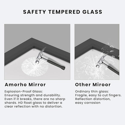 Amorho Black Bathroom Mirror, 72 X36 Inch Thick Metal Framed Wall Mirrors for Over 2 Sinks, Bedroom, Living Room, Entryway, Large Rectangle Wall-Mounted Mirrors.