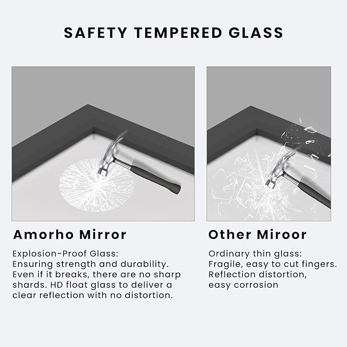 Amorho Black Bathroom Mirror, 60 X28 Inch Thick Metal Framed Wall Mirrors for Over 2 Sinks, Bedroom, Living Room, Entryway, Large Rectangle Wall-Mounted Mirrors.
