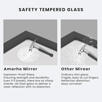 Amorho Black Bathroom Mirror, 60 X28 Inch Thick Metal Framed Wall Mirrors for Over 2 Sinks, Bedroom, Living Room, Entryway, Large Rectangle Wall-Mounted Mirrors.