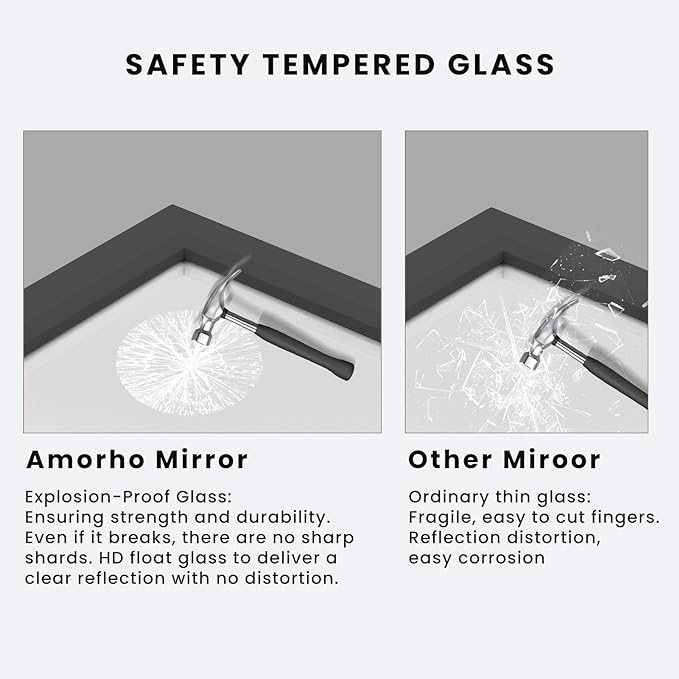Amorho Black Bathroom Mirror, 40x30 Inch Thick Metal Framed Wall Mirrors for Over Sink, Bedroom, Living Room, Entryway, Rectangle Wall-Mounted Mirrors(Horizontal/Vertical).
