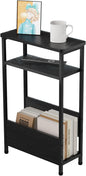 7.1" Narrow Side Table for Small Spaces, 3 Tier Small End Table with Magazine Holder, Slim/Skinny Nightstand/Bedside Table for Living Room, Bedroom, 15.4" L x 24.2" H, Black