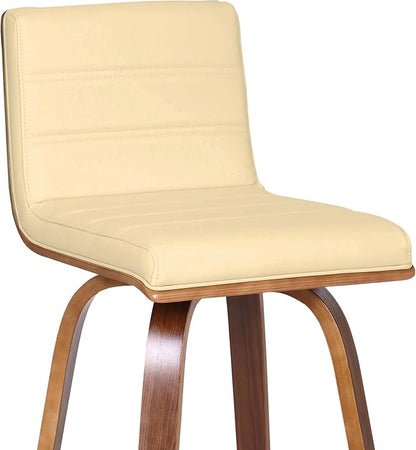 Armen Living Vienna 26" Swivel Counter Stool in Walnut Wood Finish with Cream Faux Leather - Set of 2