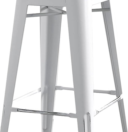 AC Pacific Modern Metal Barstool Set of 2 – Country Rustic Style with Low Back, Lightweight & Sturdy Build, Easy Assembly –, 30" Seat, Distressed White