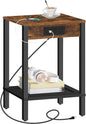 HOOBRO Side Table with Charging Station, End Table with USB Ports and Outlet, Nightstand with Storage Shelf, Faux Rattan Decoration, for Living Room, Bedroom, Rustic Brown and Black BF91UBZ01