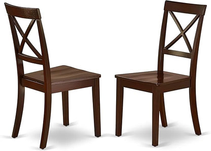 East West Furniture DLBO5-MAH-W 5 Piece Dining Room Table Set Includes a Round Dining Table with Dropleaf and 4 Wood Seat Chairs, 42x42 Inch, Mahogany