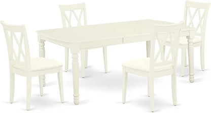 East West Furniture DOCL5-LWH-C 5 Piece Dinette Set for 4 Includes a Rectangle Dining Table with Butterfly Leaf and 4 Linen Fabric Dining Room Chairs, 42x78 Inch, Linen White