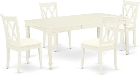 East West Furniture DOCL5-LWH-C 5 Piece Dinette Set for 4 Includes a Rectangle Dining Table with Butterfly Leaf and 4 Linen Fabric Dining Room Chairs, 42x78 Inch, Linen White