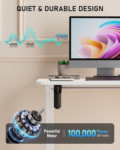 Standing Desk, Large Height Adjustable Electric Stand up Desk, 55 x 24 Inches Sit Stand Home Office Desk, with Splice Board, White Frame/White Top