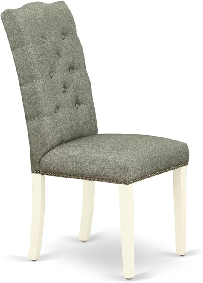 East West Furniture V077EL207-6 6 Piece Dining Set Contains a Rectangle Dining Room Table with V-Legs and 4 Gray Linen Fabric Parson Chairs with a Bench, 40x72 Inch, Multi-Color