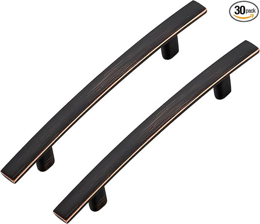 30 Pack Cabinet Handles 3.75" Hole Center - Curved Cabinet Pulls Oil Rubbed Bronze Drawer Pulls for Kitchen Cupboard Solid Hardware for Dresser Drawer Arch Hardware