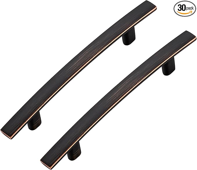 30 Pack Cabinet Handles 3" Hole Center - Curved Cabinet Pulls Oil Rubbed Bronze Drawer Pulls for Kitchen Cupboard Solid Hardware for Dresser Drawer Arch Hardware