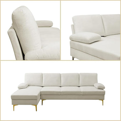 L Shaped Sectional Couch, Modern Modular Sectional Sofa with Chaise, 4 Seat Lounge Comfy L Shaped Couch Set with High Density Memory Foam for Living Room Apartment, White