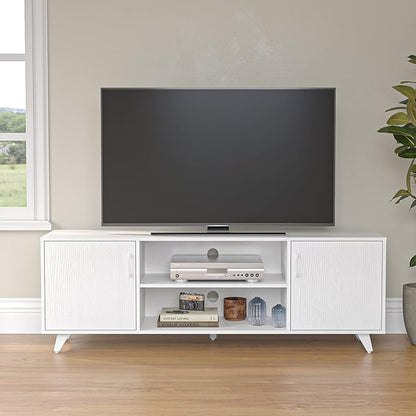 Panana TV Stand for TV up to 50 Inches, 2 Doors Entertainment Center with Open Shelves Storage, TV Console Unit for Living Room Bedroom (White)