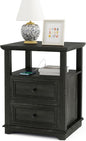 Vipbear Farmhouse Nightstand 18" Dark Gray End Table with Charging Station & 2 Drawers, Rustic Bedside Table with Storage Shelf for Bedroom, Living Room,18.1" D x 18.1" W x 24.2" H