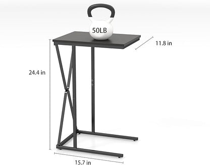 Manora TV Dinner Tray Table, C Shaped End Table for Couch, Slide Under Couch Table for Small Space, Living Room or Bedroom, Black