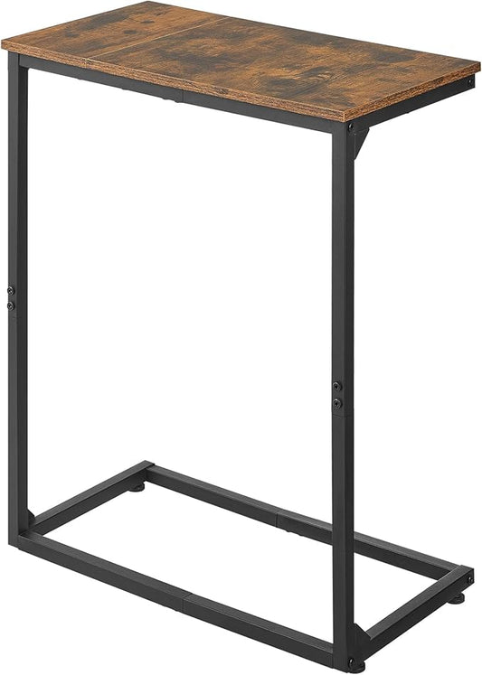 C Shape End Table, Large Surface Couch Table, C Table Sofa Side End Table, Side Table for Couch Slide Under, for Living Room, Bedroom, Home Office, Rustic Design, 21.7" D x 11.8"W x 26.4"H