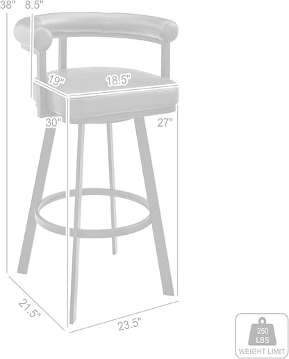 Armen Living Magnolia Swivel Bar Stool in Brushed Stainless Steel with Light Grey Faux Leather