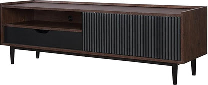 Manhattan Comfort Duane Modern Ribbed 55 Inch TV Stand with 1 Drawer, 2 Shelves, Sliding Door, and Wire Management, Mid-Century Style Entertainment Center and Media Console for Living Room, Black