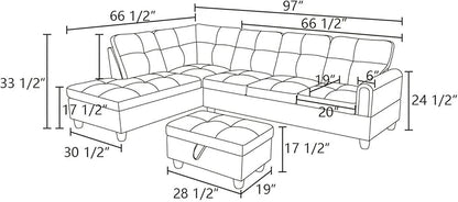 Sectional Couch with Ottoman Storage, L Shaped Couch Sofa Furniture Sets, Modern Modular Comfy Sofa for Living Room Bedroom, Blue