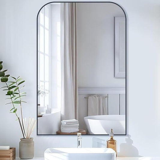 Bathroom Mirror, Wall Mirrors, Black Metal Framed Wall-Mounted Mirrors, Bathroom Vanity Mirror for Over Sink, Living Room, Bedroom, Entryway, 24x36 Inch, Black