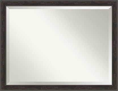 Amanti Art Brown Wall Mirror 34x44 Shipwreck Greywash Narrow Rectangle Bathroom Mirror for Wall Decor Living Room, X-Large Traditional Frame, Hangs Horizonally and Vertically, Bathroom Decor, Beveled