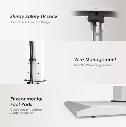 FITUEYES Iron Base Universal Floor TV Stand with Swivel Mount Space Saving for 32-75 Inch LED LCD OLED Plasma Flat Panel or Curved Screen TVs Height Adjustable Wire Management (White)
