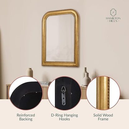 Hamilton Hills 36" x 24" Classic Gold Framed Polished Glass Top Round Corner Mirror - Thick Arched Top Rich Wall Mirror - Vanity for Bathroom Decor, Bedroom, Living Room - Hangs Horizontal or Vertical