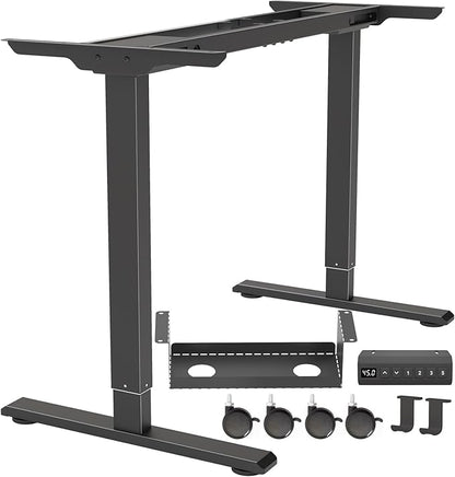 Dual Motor Standing Desk Frame, Electric Adjustable Legs with Memory Presets, Stand Up Desk Frame Workstation, with Cable Management Tray, Headphone Hook, Caster Wheels, for Home Office