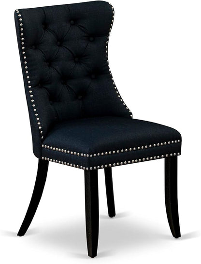 East West Furniture LGDA9-BLK-24 9 Piece Dining Table Set Includes a Rectangle Kitchen Table with Butterfly Leaf and 8 Polyester Fabric Upholstered Chairs, 42x84 Inch, Black