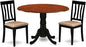 East West Furniture DLAN3-BCH-C 3 Piece Dining Room Table Set Contains a Round Kitchen Table with Dropleaf and 2 Linen Fabric Upholstered Dining Chairs, 42x42 Inch, Black & Cherry