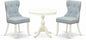 East West Furniture AMSI3-LWH-15 3 Piece Dining Table Set for Small Spaces Contains a Round Kitchen Table with Pedestal and 2 Baby Blue Linen Fabric Parsons Chairs, 36x36 Inch, Linen White