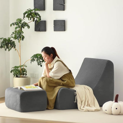 N&V Bean Bag Chair Single Seated Foam Sofa Armless Floor Sofa with High Density Foam Removable and Machine Washable Cover (Grey, Large, Corduroy Stripes)