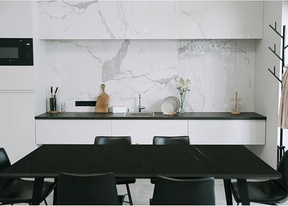 Kaboon Universal Tabletop 47.25"x30", Solid One-Piece Melamine Table Top, Double Desk L-Desk DIY, Home and Office,Cloud Atlas/Black Marble