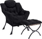 Lazy Chair with Ottoman, Modern Accent Chair Contemporary Lounge Leisure Sofa Chair with Armrests, Reading Chair and Folding Footstool Set for Living Room, Bedroom, Office, Black