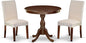 East West Furniture AMDR3-MAH-01 3 Piece Dinette Set for Small Spaces Contains a Round Kitchen Table with Pedestal and 2 Cream Linen Fabric Parson Dining Chairs, 36x36 Inch, Mahogany