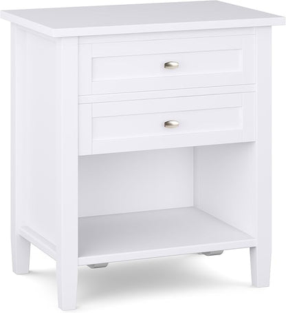 SIMPLIHOME Warm Shaker SOLID WOOD 24 Inch Wide Transitional Bedside Nightstand Table in White, For the Living Room and Bedroom
