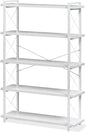 HCHQHS Bookshelf, 5-Tier Industrial Bookcase, White Open Book Shelf, Freestanding Tall Bookshelves with Metal Frame