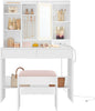VASAGLE Vanity Desk with Power Outlets, Makeup Vanity with Mirror and Lights, Upholstered Vanity Stool, Dimmable LED Lights, 6 Compartments, 2 Drawers, for Bedroom, Cloud White URDT031W01