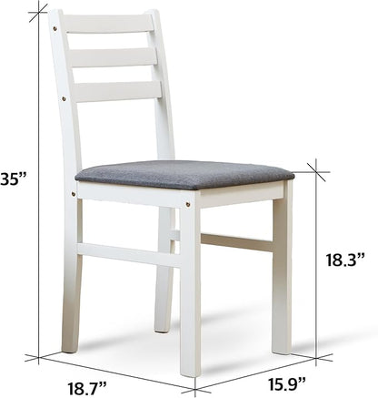 Livinia Seattle Modern Farmhouse Kitchen Dining Room Chair Set of 4, Solid Wood Fabric Upholstered Cushion Seat Wood Ladder Back Chairs (White)