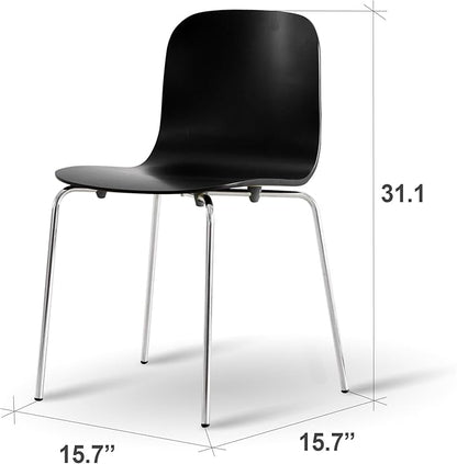Livinia No.10 Mid-Century Modern Wooden Dining Chairs Set of 2, Contemporary Bentwood Kitchen Interior Armless Chairs with Steel Legs (Black)